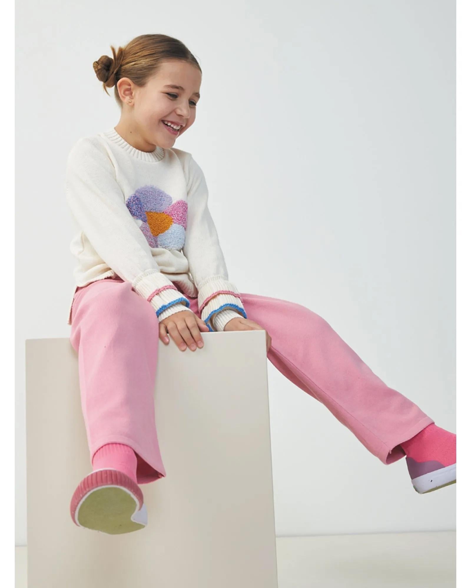 Calça Infantil em Tricô Modelagem Wide Rosa Bebelândia