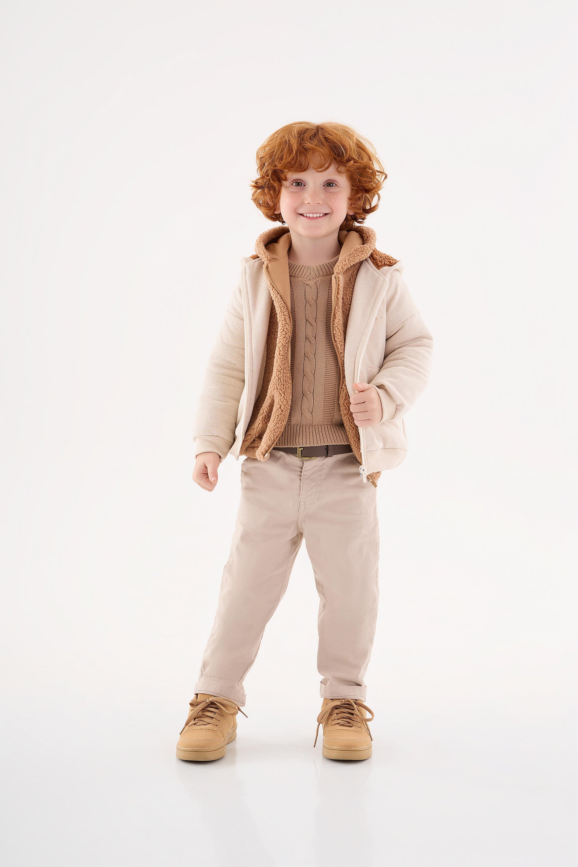 Jaqueta infantil para Meninos em Moletom Bege