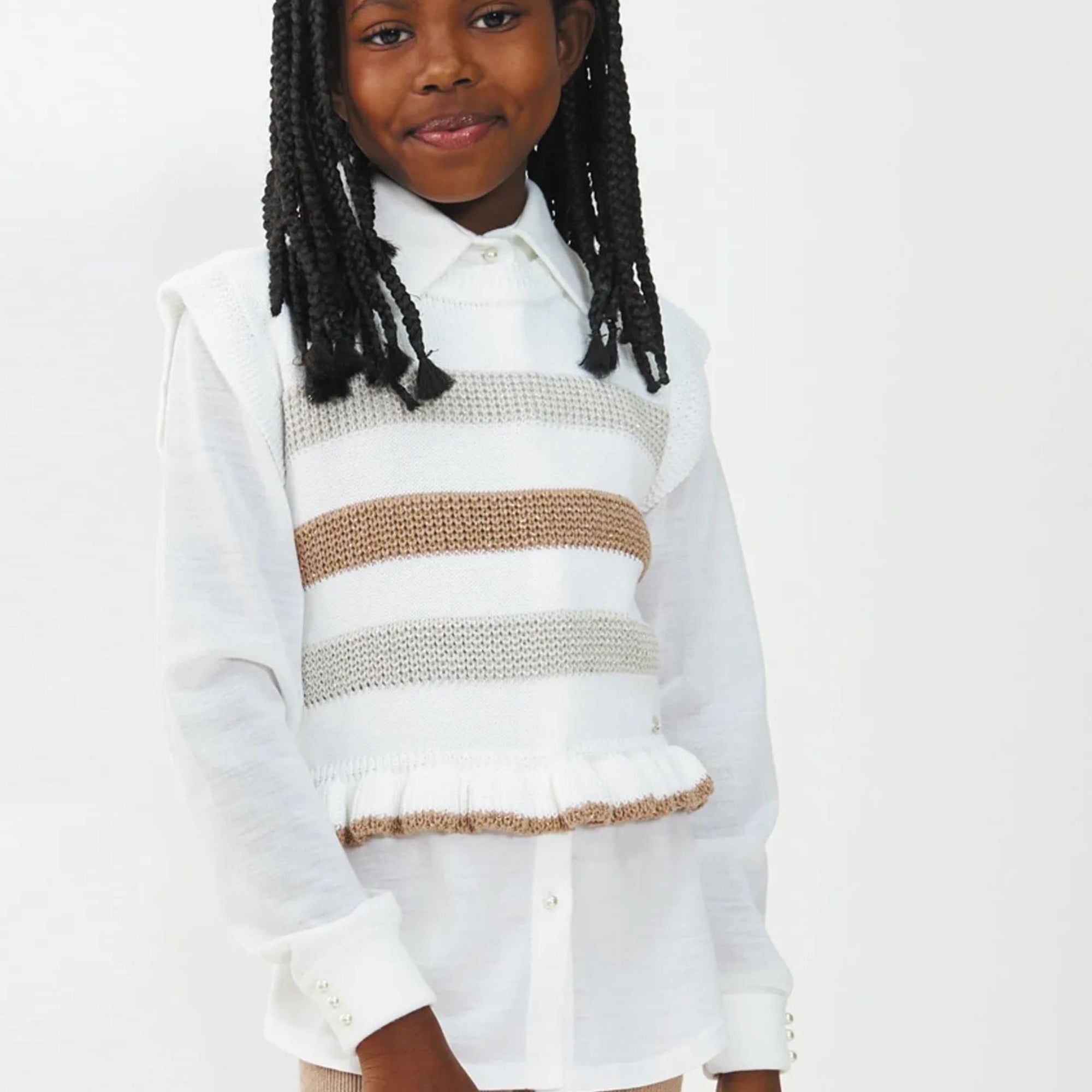 Colete Infantil Listrado Lurex Branco