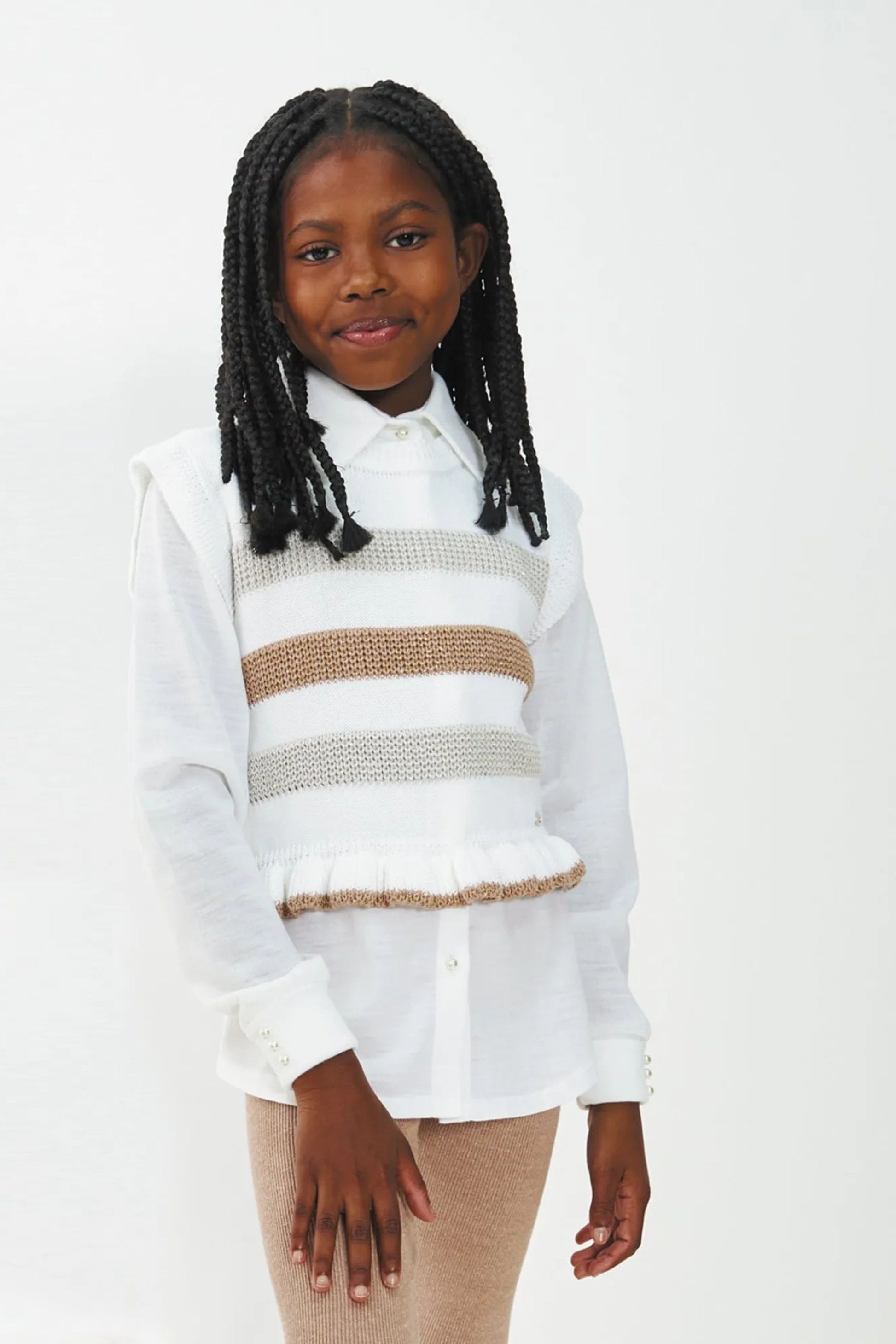 Colete Infantil Listrado Lurex Branco