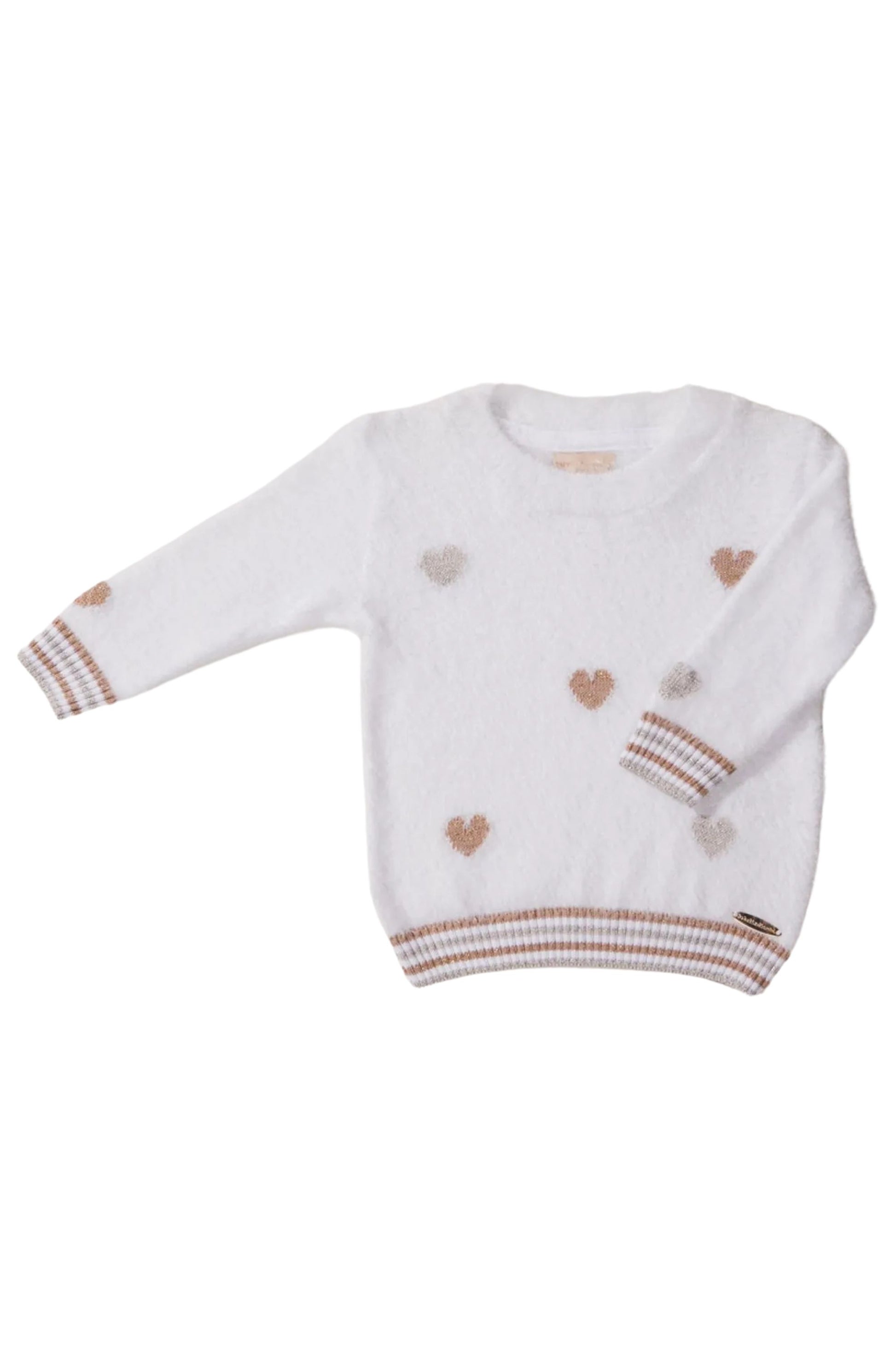 Blusão em Tricô Felpudo Infantil Estampa Corações