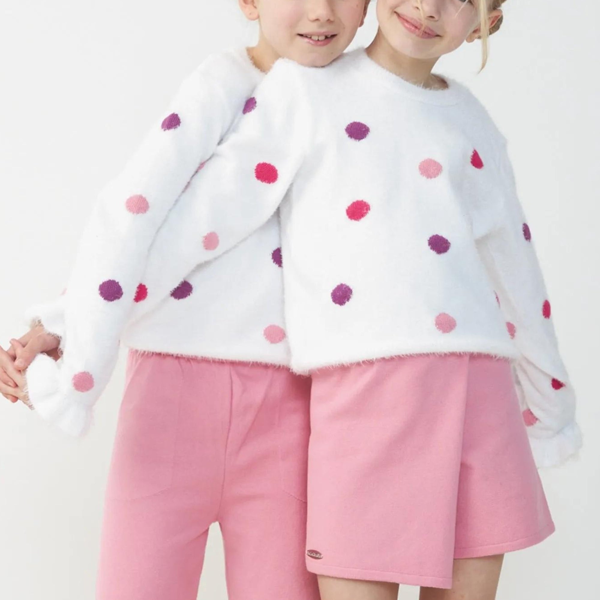 Malha Infantil Peludinha Poá Rosa e Lilás Bebelândia